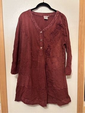 Parsley & Sage Rust Red Embroidered V-Neck Tunic